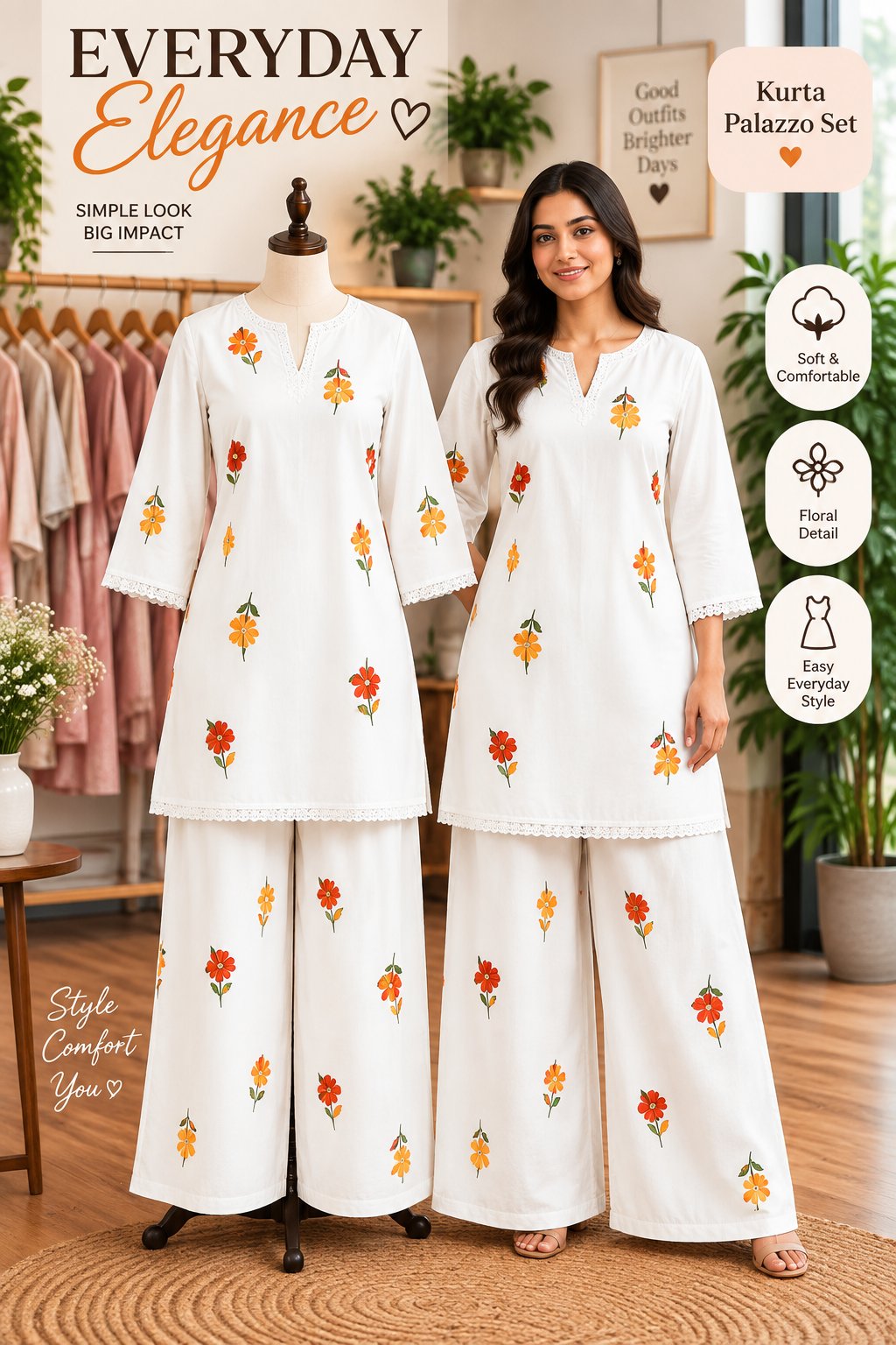 Stylish Floral Printed Kurta with Palazzo Set for Women