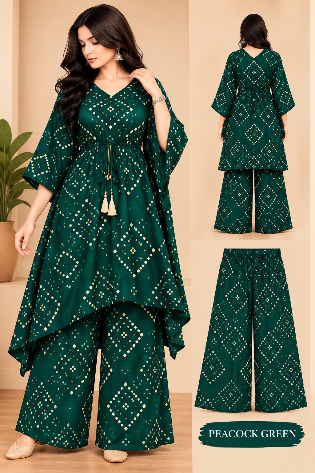 Peach Elegance Geometric Printed Kurta Palazzo Set