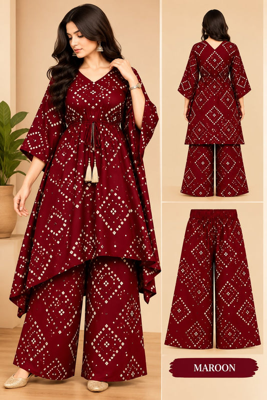Peach Elegance Geometric Printed Kurta Palazzo Set