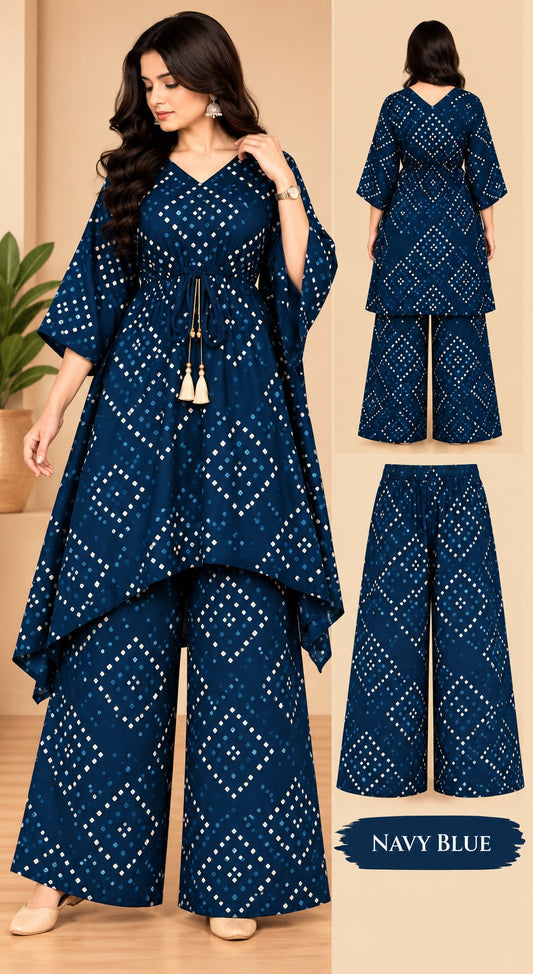 Peach Elegance Geometric Printed Kurta Palazzo Set