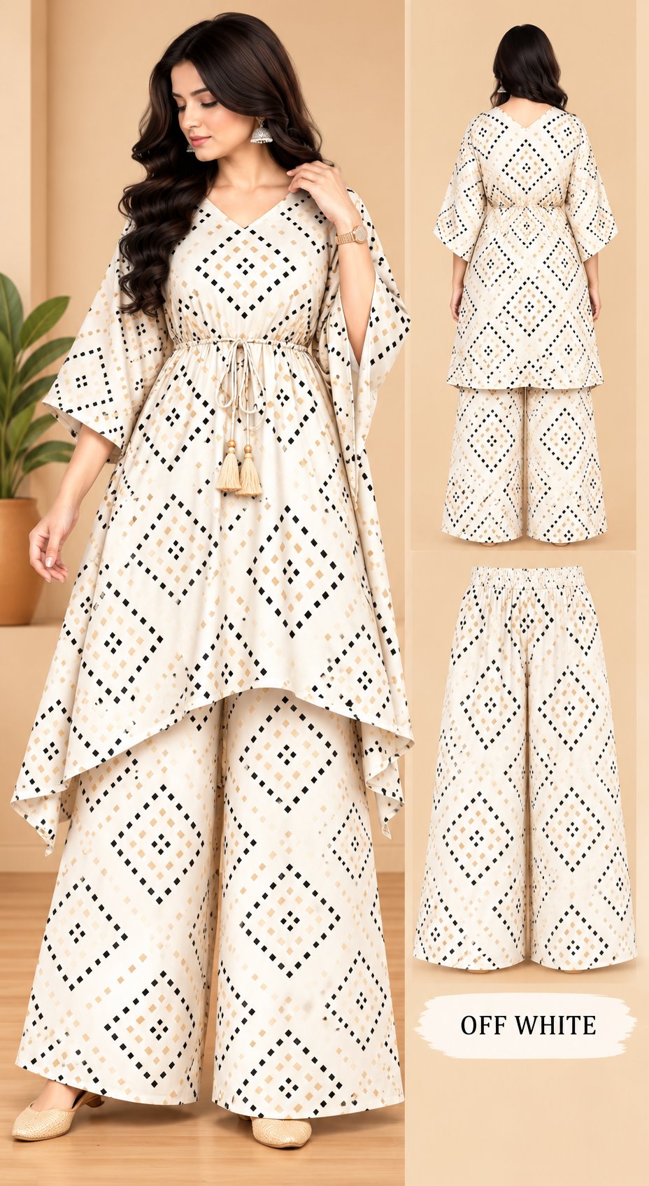 Peach Elegance Geometric Printed Kurta Palazzo Set