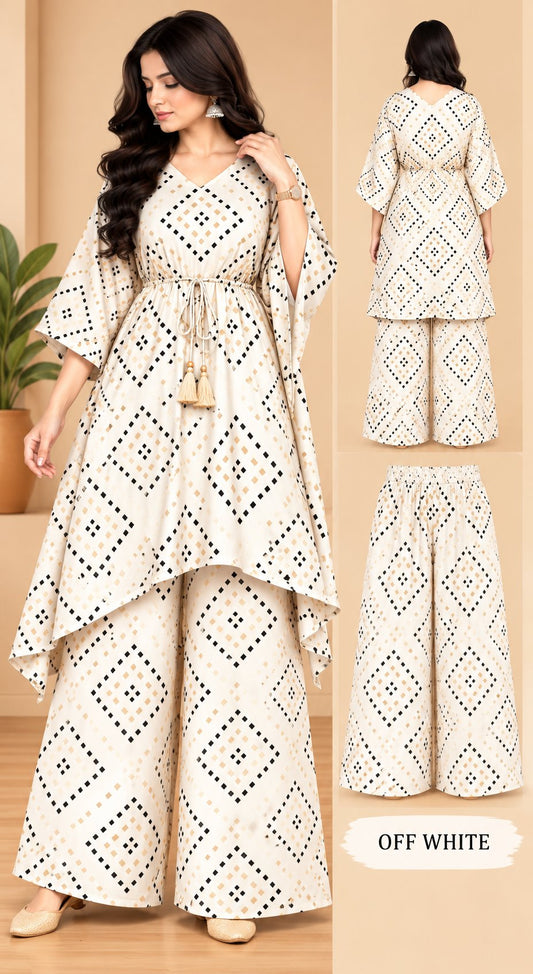 Peach Elegance Geometric Printed Kurta Palazzo Set