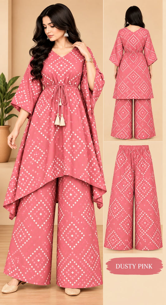 Peach Elegance Geometric Printed Kurta Palazzo Set