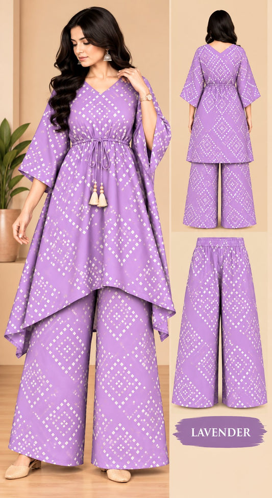 Peach Elegance Geometric Printed Kurta Palazzo Set