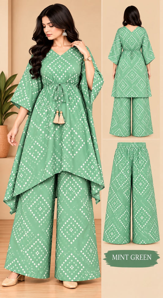 Peach Elegance Geometric Printed Kurta Palazzo Set