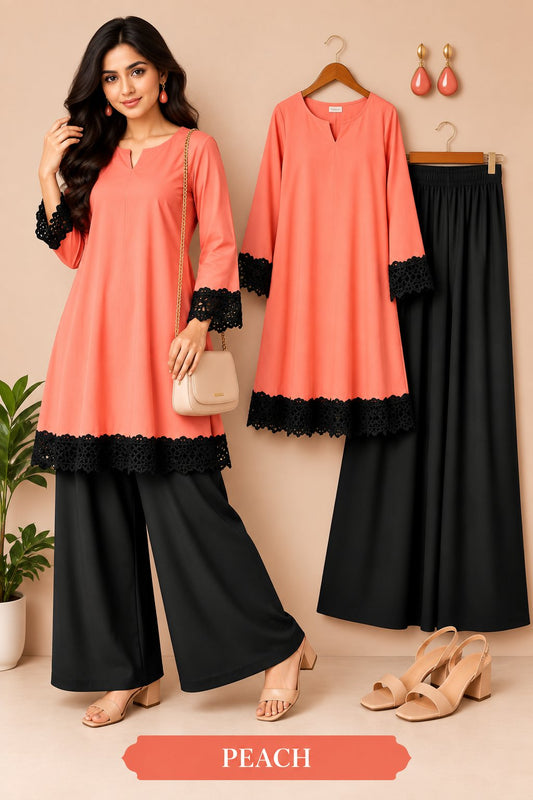 Elegant Lace Detail Kurta Palazzo Set for Women