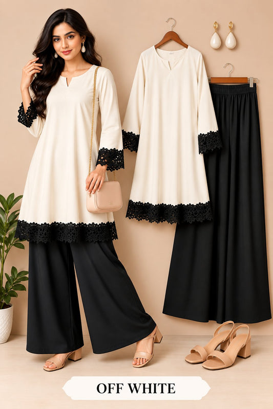 Elegant Lace Detail Kurta Palazzo Set for Women