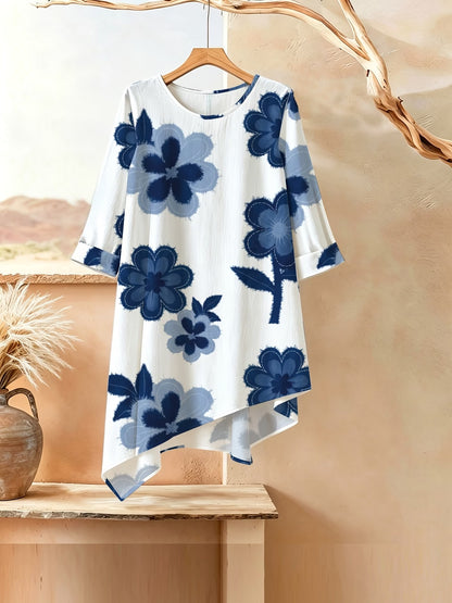 Plus Size Printed 2-Piece Co-Ord Set – Irregular Hem Top & Wide-Leg Pants