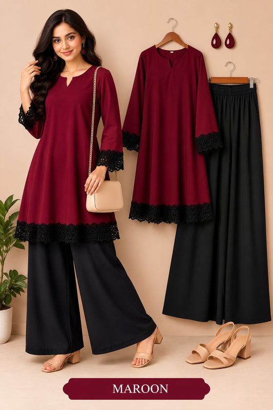 Elegant Lace Detail Kurta Palazzo Set for Women