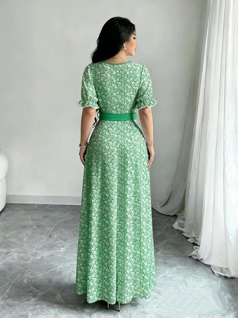 Women's Timeless Polka Dot Midi Dress – Puff Sleeve Belted Fit & Flare Dress