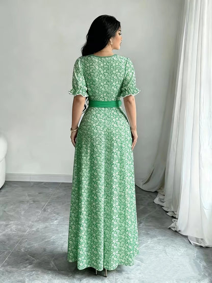 Women's Timeless Polka Dot Midi Dress – Puff Sleeve Belted Fit & Flare Dress