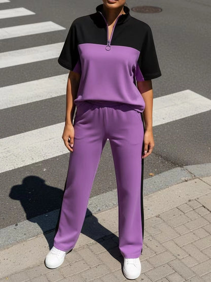 Women's Autumn  Casual Co-Ord Set |T-Shirt & Straight-Leg Pants 2-Piece Outfit