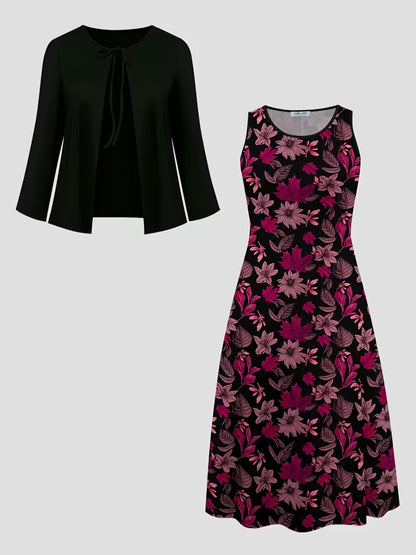Elegant Floral Print 2-Piece Dress
