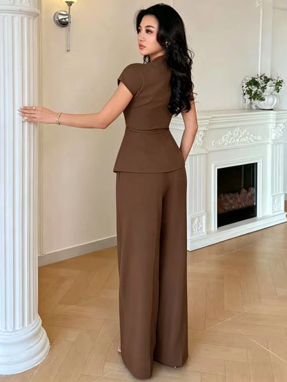 Elegant Flared Sleeve Belted Co-Ord Set for Women