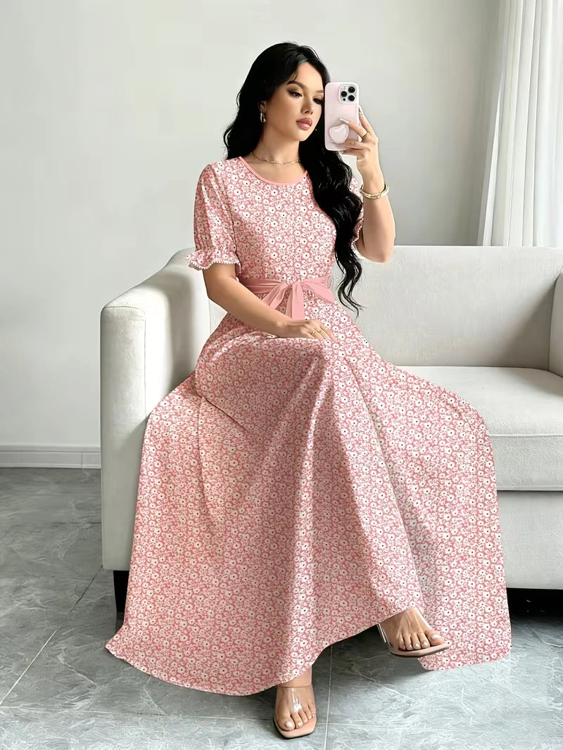 Women's Timeless Polka Dot Midi Dress – Puff Sleeve Belted Fit & Flare Dress