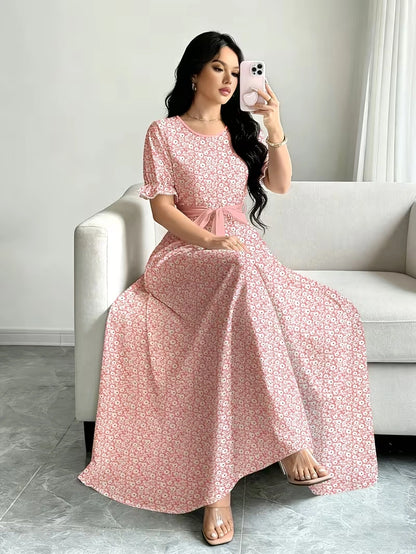 Women's Timeless Polka Dot Midi Dress – Puff Sleeve Belted Fit & Flare Dress