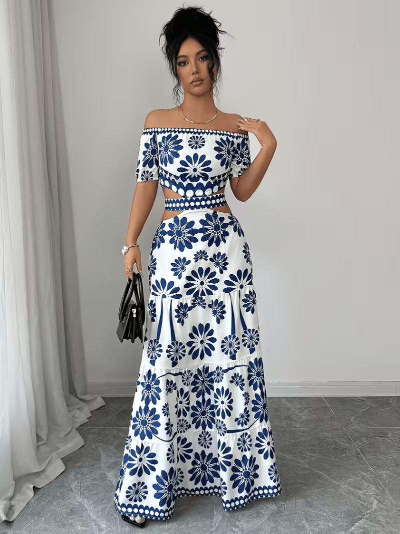 Women’s  Ruched Crop Top & Maxi Skirt Co-Ord Set