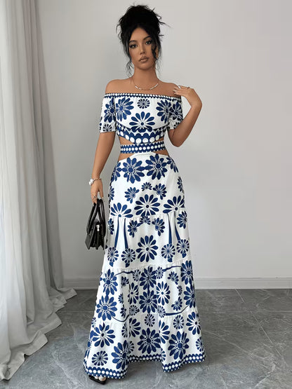 Women’s  Ruched Crop Top & Maxi Skirt Co-Ord Set