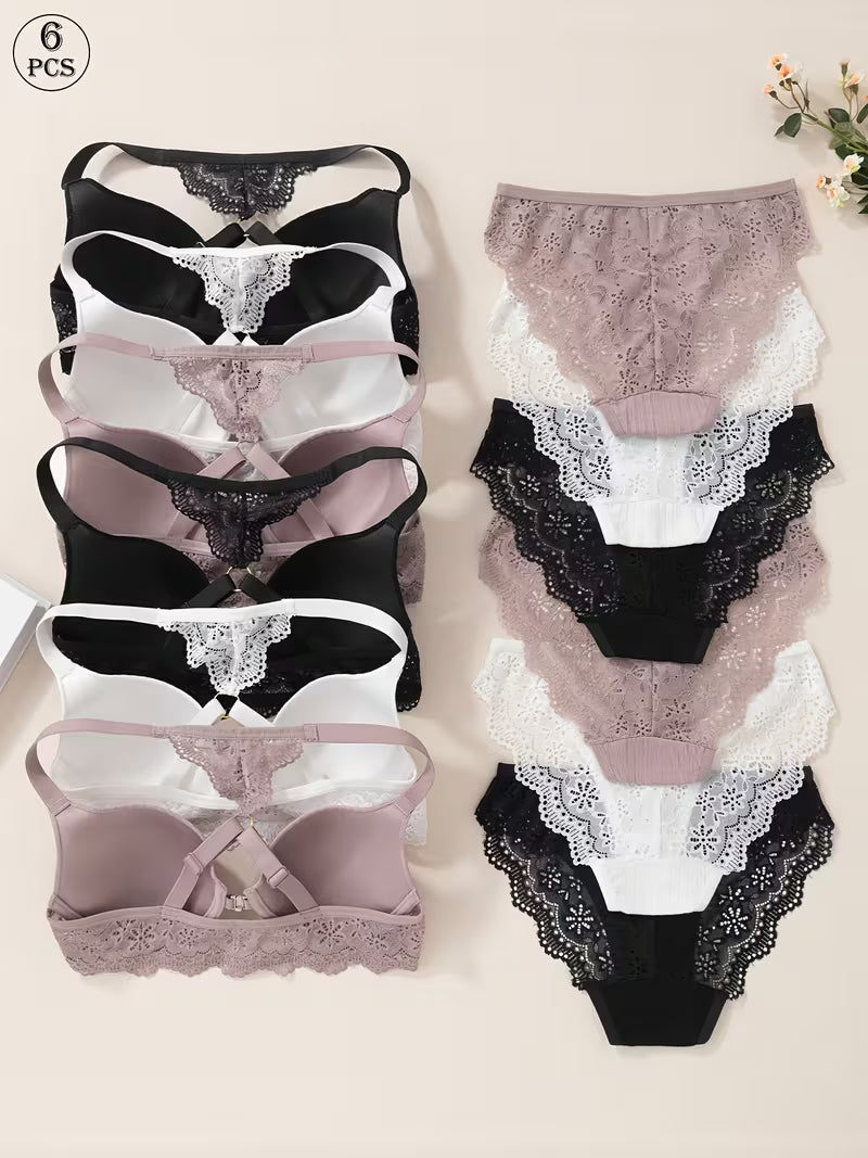 Pack of 6 Women's Bra & Panty Set – Soft Comfortable Everyday Lingerie Combo
