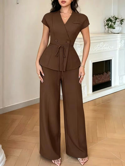 Elegant Flared Sleeve Belted Co-Ord Set for Women