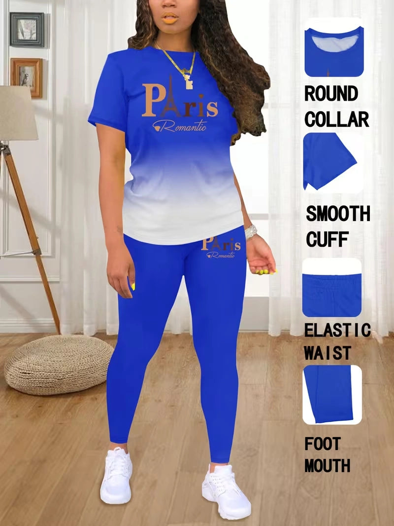Women's Printed Top & Pants Co-Ord Set | Casual Short Sleeve Crew Neck Outfit