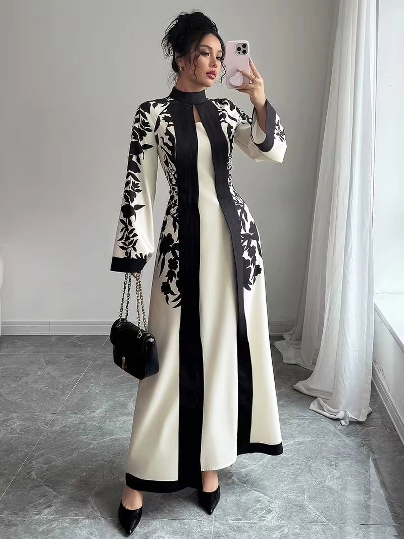 Women's Elegant Floral Print Maxi Dress | Long Sleeve A-Line Party & Evening Dress