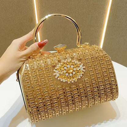 Elegant Rhinestone-Embellished Large Evening Handbag & Crossbody Bag