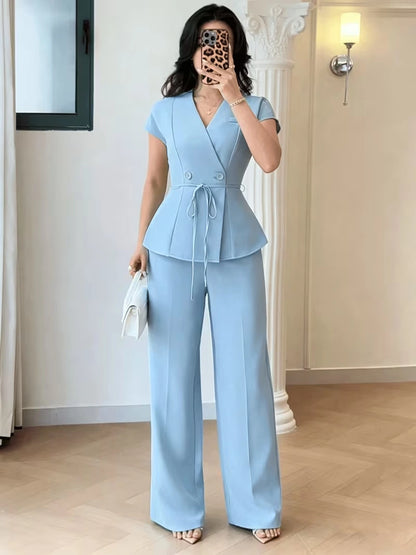 Elegant Flared Sleeve Belted Co-Ord Set for Women