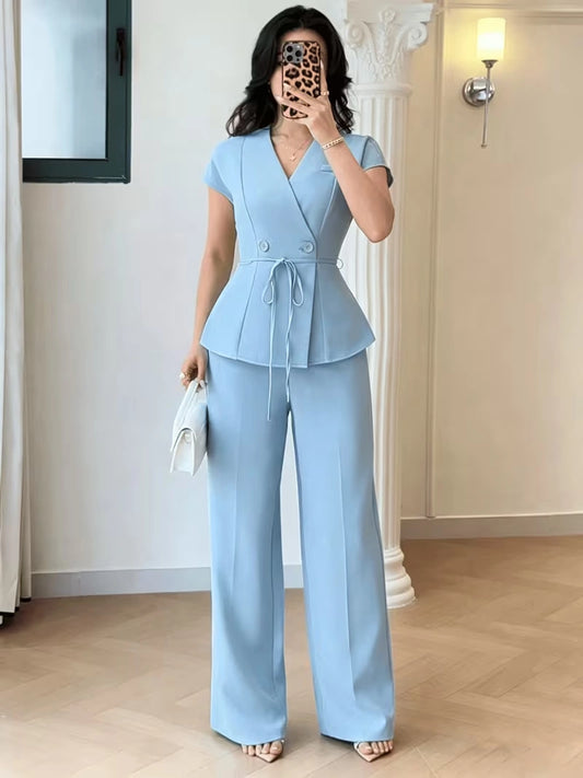 Elegant Flared Sleeve Belted Co-Ord Set for Women