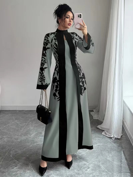 Women's Elegant Floral Print Maxi Dress | Long Sleeve A-Line Party & Evening Dress