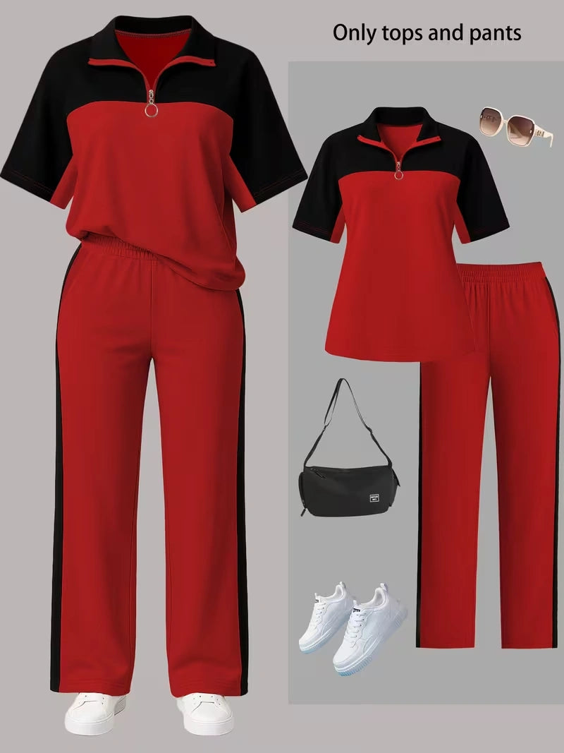 Women's Autumn  Casual Co-Ord Set |T-Shirt & Straight-Leg Pants 2-Piece Outfit