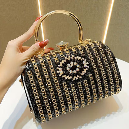 Elegant Rhinestone-Embellished Large Evening Handbag & Crossbody Bag
