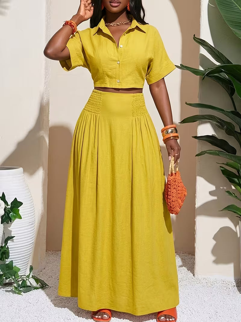 Women’s  Ruched Crop Top & Maxi Skirt Co-Ord Set