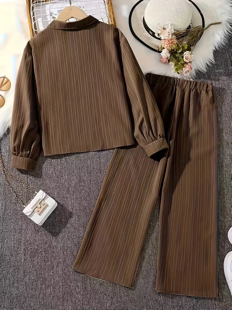 Classic Button-Down Shirt & Wide-Leg Co-Ord Set for Women