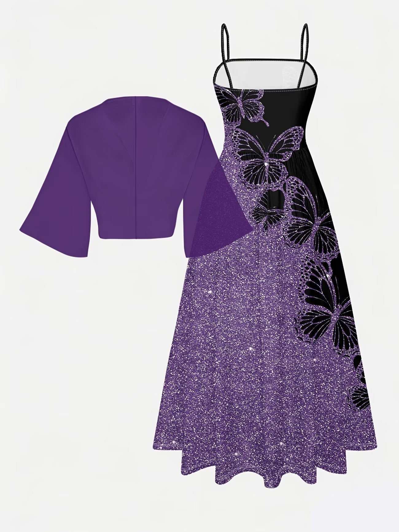 Butterfly Sparkle Black & Purple Dress Set