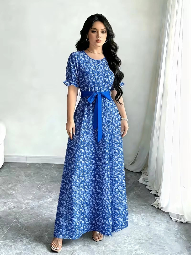 Women's Timeless Polka Dot Midi Dress – Puff Sleeve Belted Fit & Flare Dress