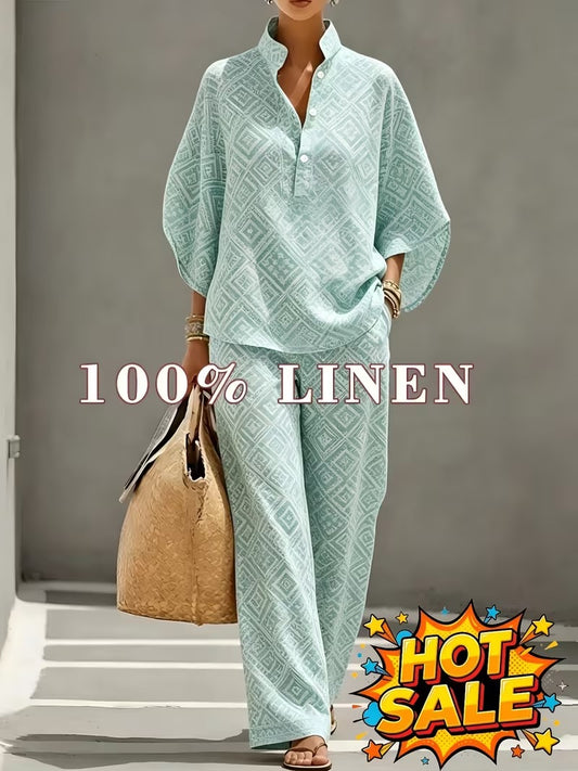 Chic Plus Size Stand Collar Wide Leg Co-Ord