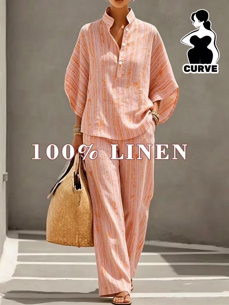 Chic Plus Size Stand Collar Wide Leg Co-Ord