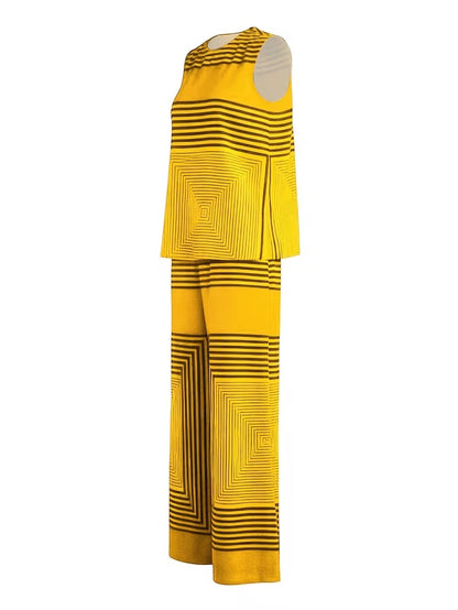 Women's Chic Striped Lounge Co-Ord Set with Slit Vest & Pants