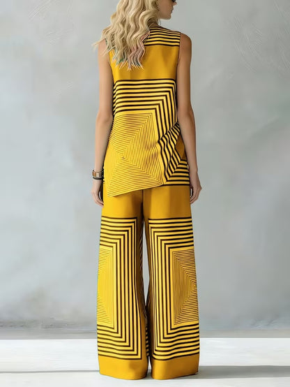 Women's Chic Striped Lounge Co-Ord Set with Slit Vest & Pants