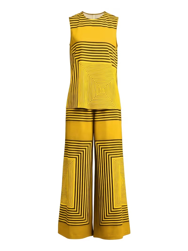Women's Chic Striped Lounge Co-Ord Set with Slit Vest & Pants
