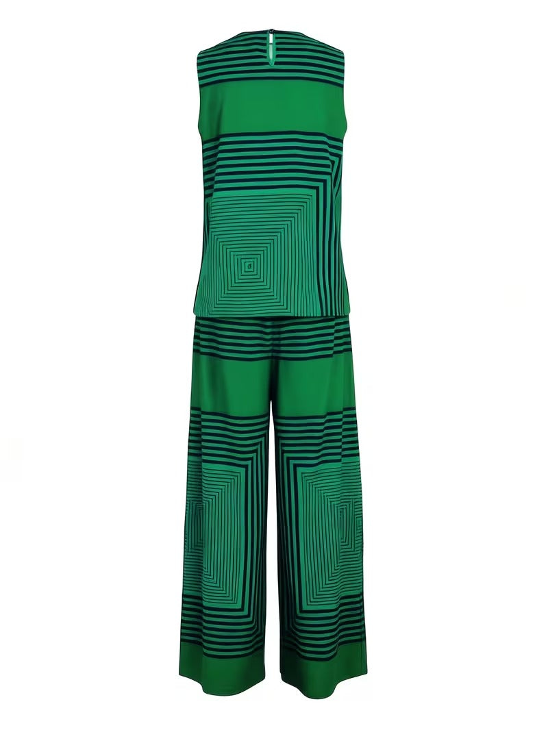 Women's Chic Striped Lounge Co-Ord Set with Slit Vest & Pants