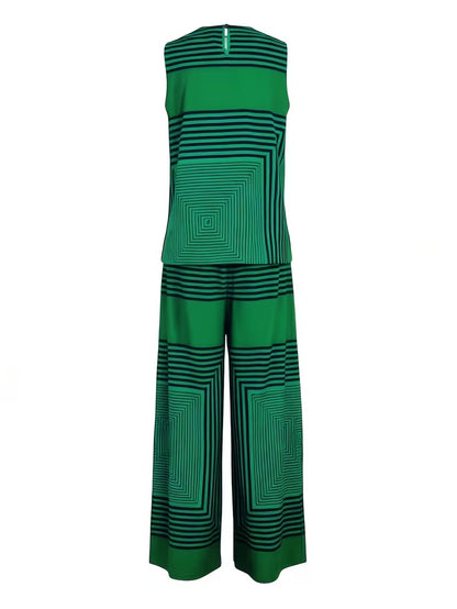 Women's Chic Striped Lounge Co-Ord Set with Slit Vest & Pants