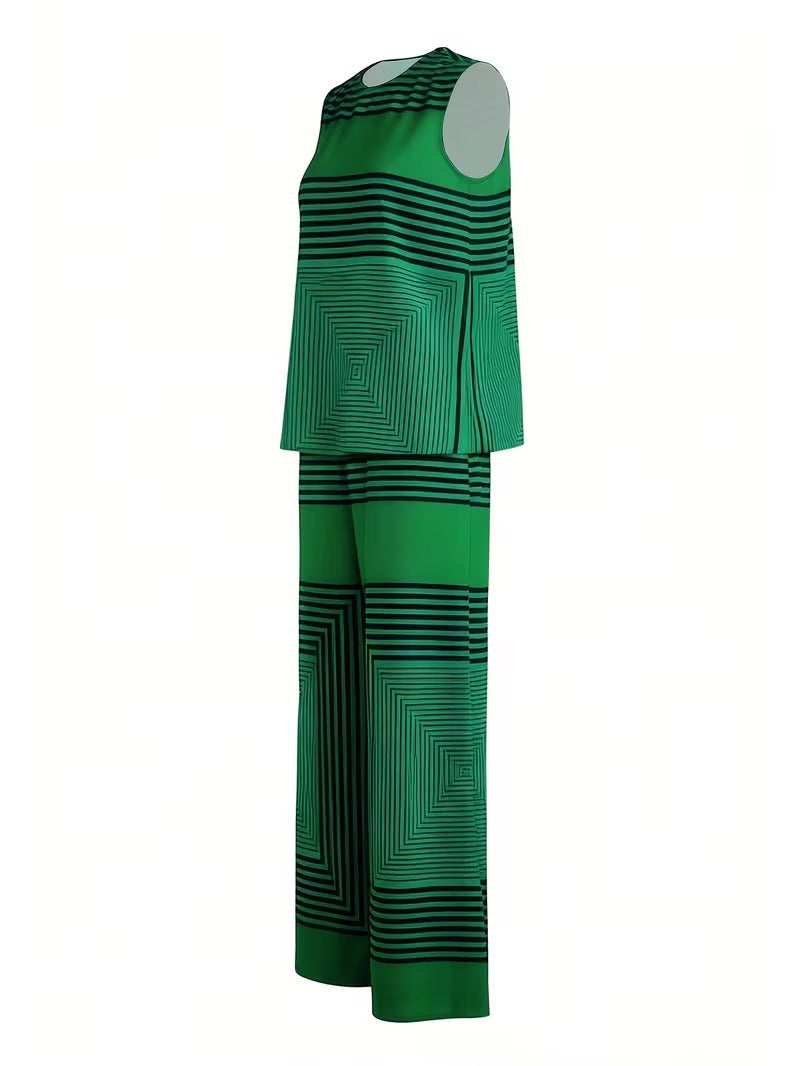 Women's Chic Striped Lounge Co-Ord Set with Slit Vest & Pants