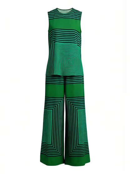 Women's Chic Striped Lounge Co-Ord Set with Slit Vest & Pants