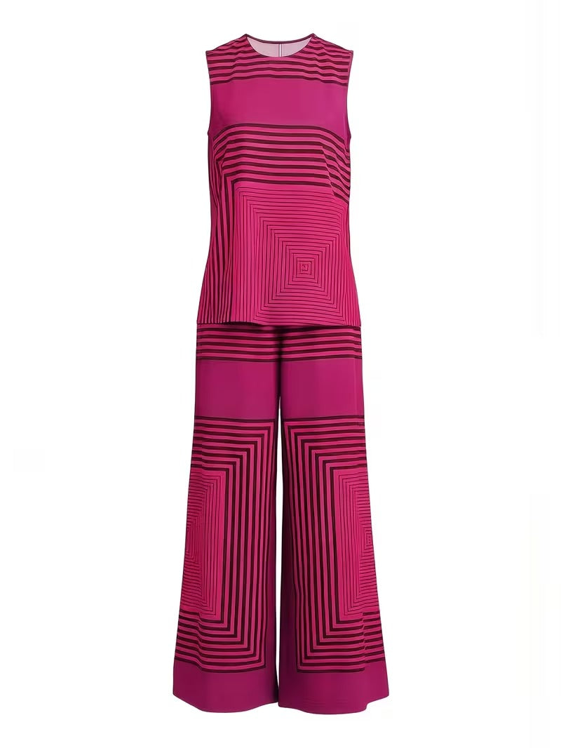 Women's Chic Striped Lounge Co-Ord Set with Slit Vest & Pants
