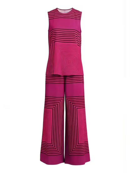 Women's Chic Striped Lounge Co-Ord Set with Slit Vest & Pants