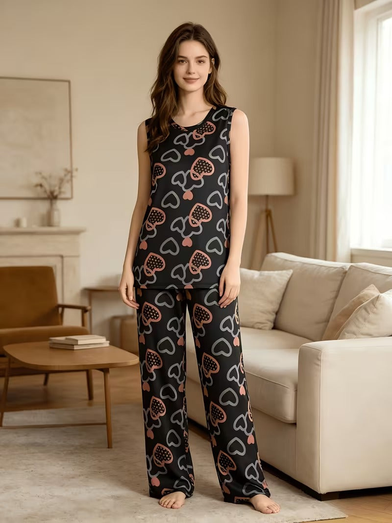 Women's Chic Striped Lounge Co-Ord Set with Slit Vest & Pants