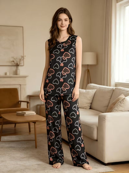 Women's Chic Striped Lounge Co-Ord Set with Slit Vest & Pants