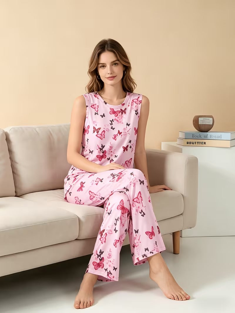 Women's Chic Striped Lounge Co-Ord Set with Slit Vest & Pants